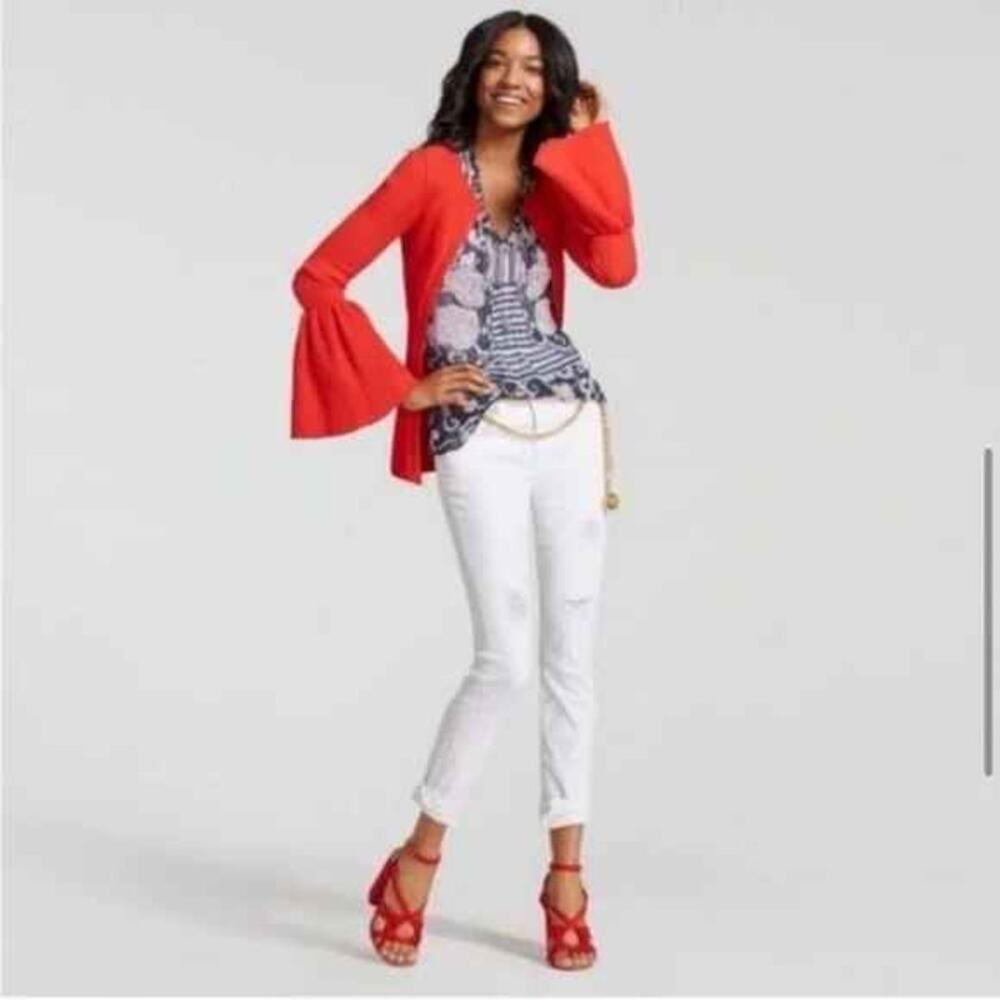 Cabi Trumpet Ribbed Knit Bell Sleeve Button Cardigan